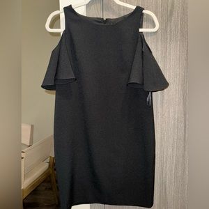 Black ruffle sleeve mini dress.